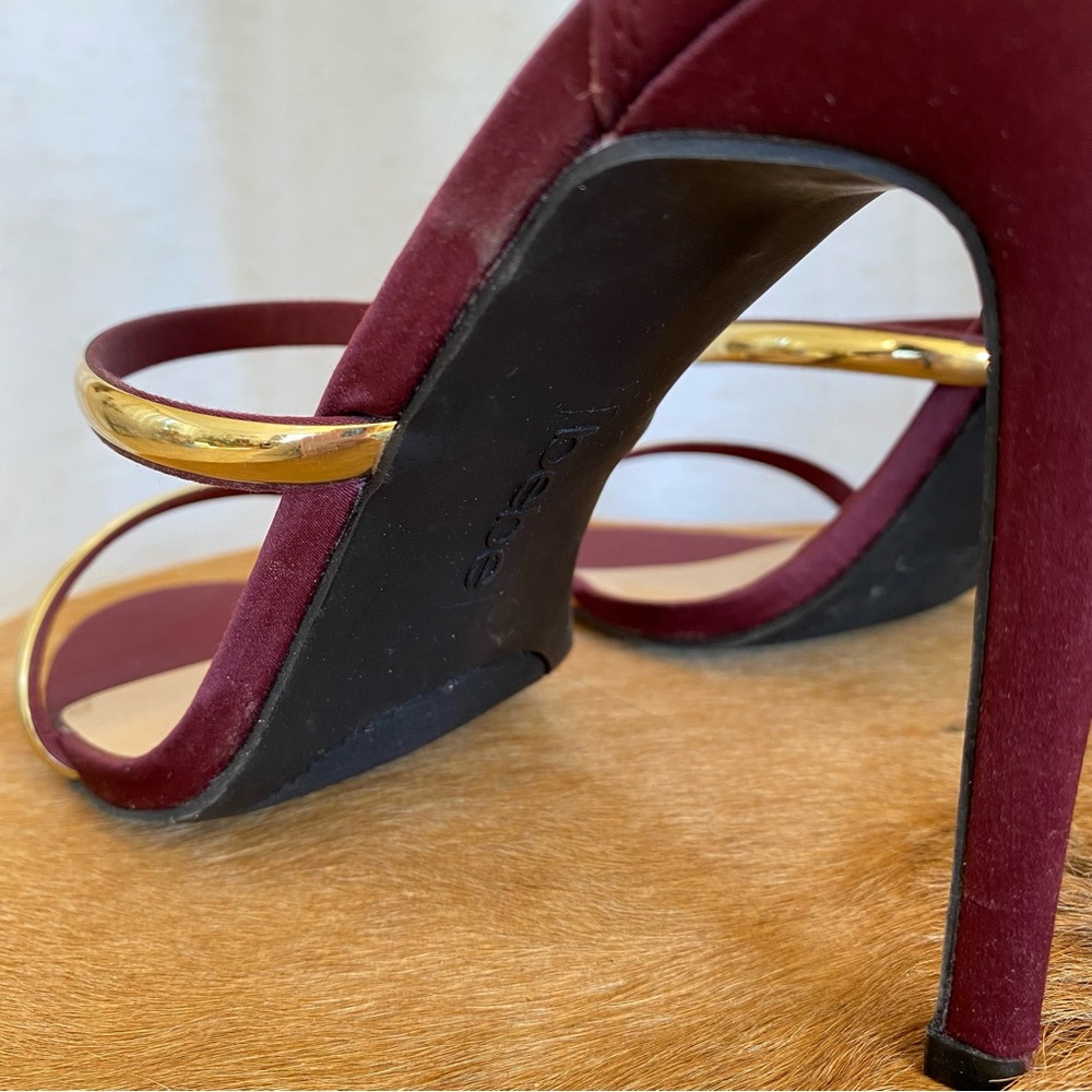 Bebe Berdine Ankle Strap Stiletto Heels Burgundy Satin - Picture 5 of 10